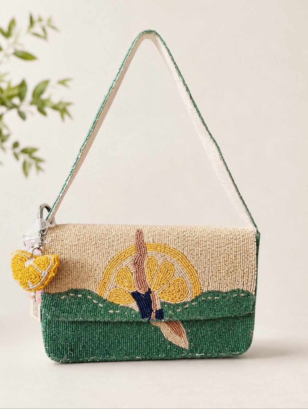 Lemon Diver Swimmer Beaded Shoulder Bag Handcrafted in India NWT